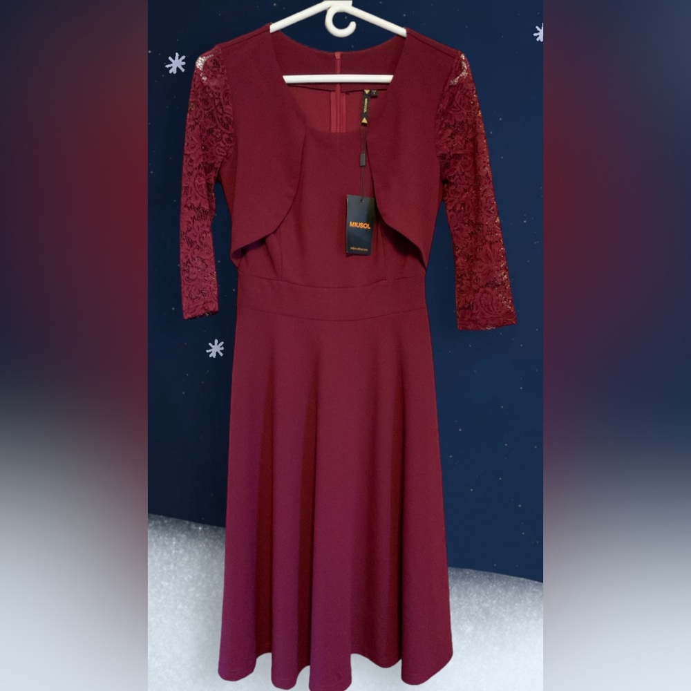NWT. Vintage Square Neck Floral Lace 2/3 Sleeve Cocktail Swing Dress(KY1023) - Picture 2 of 7